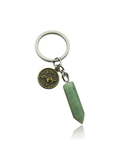 ZUOPIPI Zodiac Crystal Stone Keychain Natural Rose Stone/Red Agate/Aventurine Healing Crystal Keychain