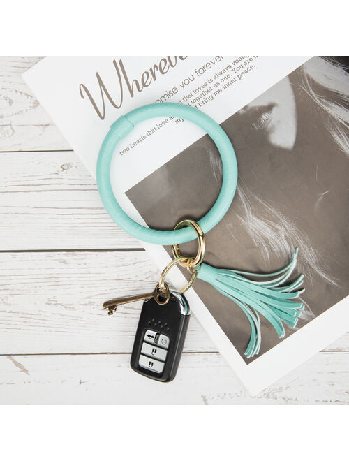 NK HOME Large Circle Key Ring Leather Tassel Bracelet Holder Wristlet Keychain Bracelet Bangle Keyring For Women Girl