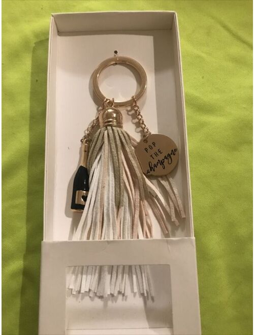 Tassel & Charm Keychain New In Box Champagne Bottle Charm