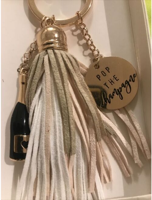 Tassel & Charm Keychain New In Box Champagne Bottle Charm