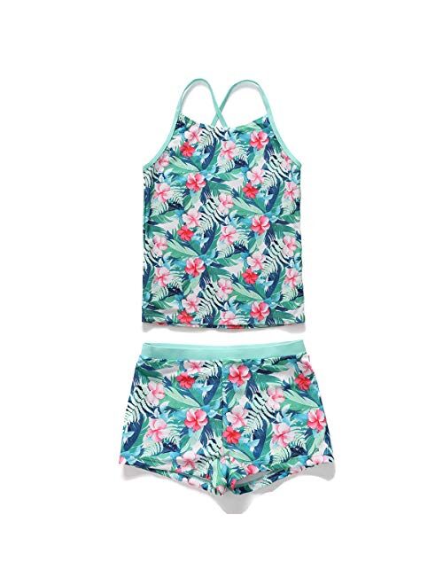 PHIBEE Girls' Tankini Summer Bathing Two-Piece Swimsuit