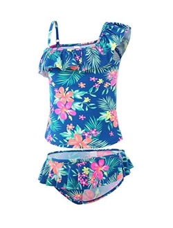 Girls Two Piece Tankini Swimsuits Hawaiian Ruffle Bathing Suit Summer Beach Swimwear Set