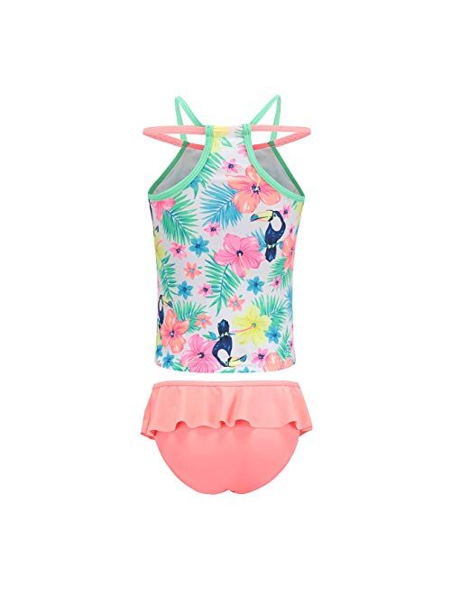 Girls Two Piece Tankini Swimsuits Hawaiian Ruffle Bathing Suit Summer Beach Swimwear Set