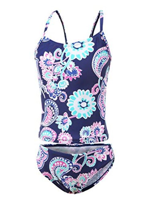 Girls Two Piece Tankini Swimsuits Hawaiian Ruffle Bathing Suit Summer Beach Swimwear Set