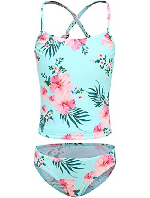 Girls Two Piece Tankini Swimsuits Hawaiian Ruffle Bathing Suit Summer Beach Swimwear Set