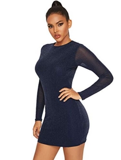 Women's Bodycon Sheer Mesh Glitter Mini Dress