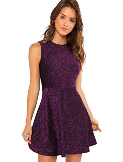 DIDK Women's Sleeveless A Line Fit and Flare Glitter Above Knee Party Cocktail Skater Dress