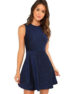 DIDK Women's Sleeveless A Line Fit and Flare Glitter Above Knee Party Cocktail Skater Dress