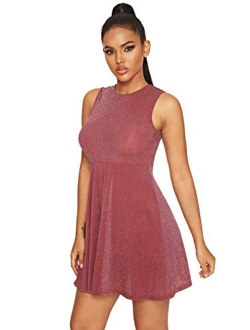 DIDK Women's Sleeveless A Line Fit and Flare Glitter Above Knee Party Cocktail Skater Dress