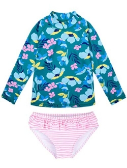 Girl's Two Piece Swimsuits Long Sleeves Rashguard UPF 50  Tankini Set Bathing Suits