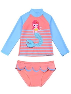 Girl's Two Piece Swimsuits Long Sleeves Rashguard UPF 50  Tankini Set Bathing Suits