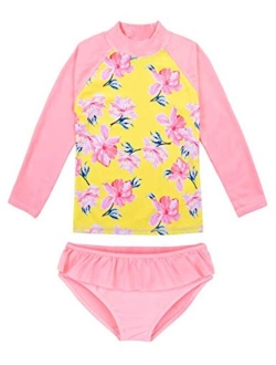 Girl's Two Piece Swimsuits Long Sleeves Rashguard UPF 50  Tankini Set Bathing Suits