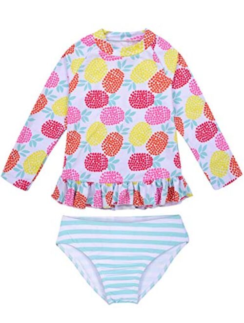 Hilor Girl's Two Piece Swimsuits Long Sleeves Rashguard UPF 50+ Tankini Set Bathing Suits