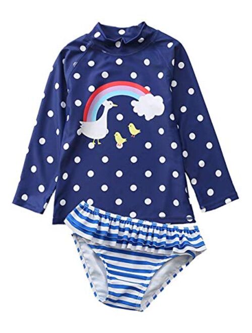 Hilor Girl's Two Piece Swimsuits Long Sleeves Rashguard UPF 50+ Tankini Set Bathing Suits