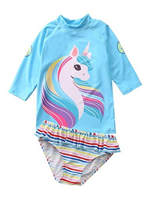 Hilor Girl's Two Piece Swimsuits Long Sleeves Rashguard UPF 50+ Tankini Set Bathing Suits