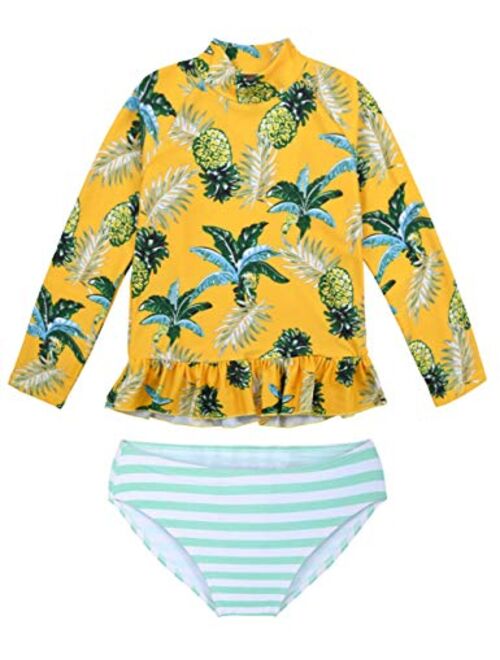 Hilor Girl's Two Piece Swimsuits Long Sleeves Rashguard UPF 50+ Tankini Set Bathing Suits