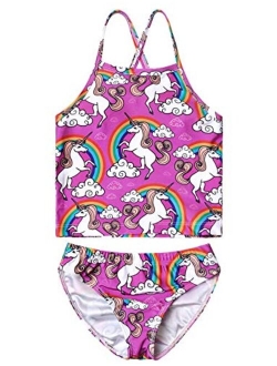 Girls 2-Piece Bathing Suit Unicorn Swimsuits Swimwear Tankini for Kids