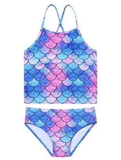 Girls 2-Piece Bathing Suit Unicorn Swimsuits Swimwear Tankini for Kids