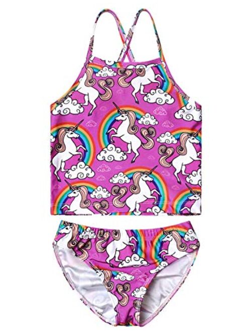 Jxstar Girls 2-Piece Bathing Suit Unicorn Swimsuits Swimwear Tankini for Kids