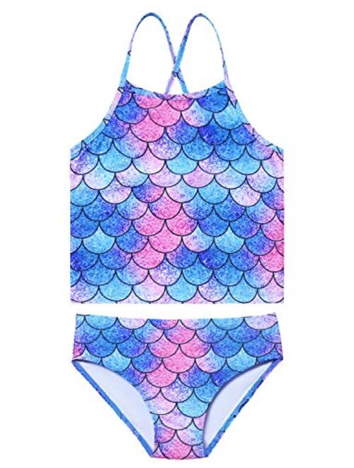 Jxstar Girls 2-Piece Bathing Suit Unicorn Swimsuits Swimwear Tankini for Kids