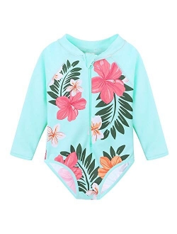 ZNYUNE Girls One Piece Rashguard Swimwear Long Sleeve Swim Suit with Zipper UPF 50+ Sun Protection