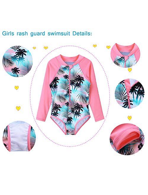 ZNYUNE Girls One Piece Rashguard Swimwear Long Sleeve Swim Suit with Zipper UPF 50+ Sun Protection