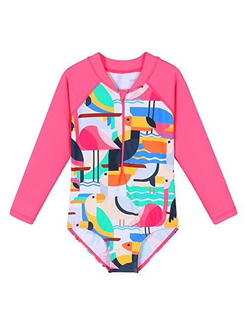 ZNYUNE Girls One Piece Rashguard Swimwear Long Sleeve Swim Suit with Zipper UPF 50+ Sun Protection