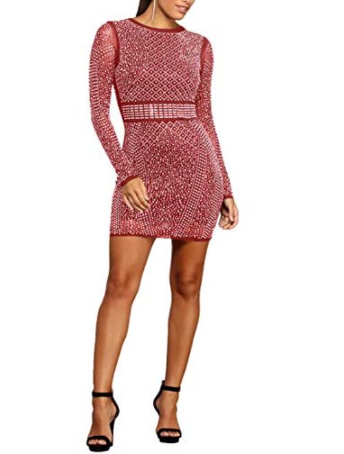 Aro Lora Women's Mesh Halter Hollow Out See-Through Hot Drilling Embllished  Mini Club Dress