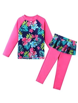 TFJH E Girls Long Sleeve Swimsuits Skirt 2-Pieces Rash Guard Set Sun Protection UV 50+