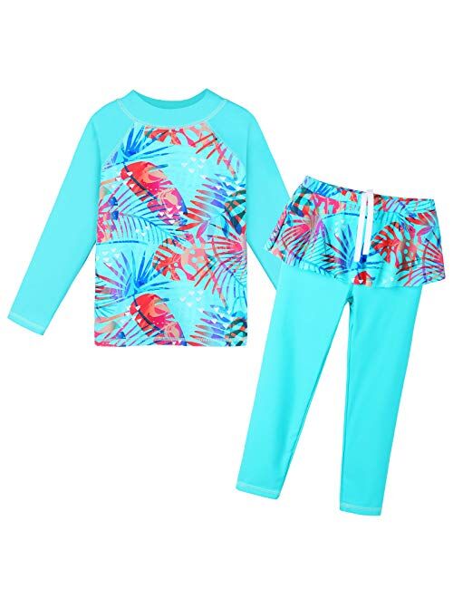 TFJH E Girls Long Sleeve Swimsuits Skirt 2-Pieces Rash Guard Set Sun Protection UV 50+