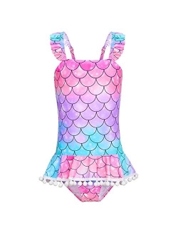 ICOSY Girls Swimsuit One Piece Bathing Suit for Girls Unicorn Bikini Tankini Swimwear Toddler Kids Ruffle Swimming Suit