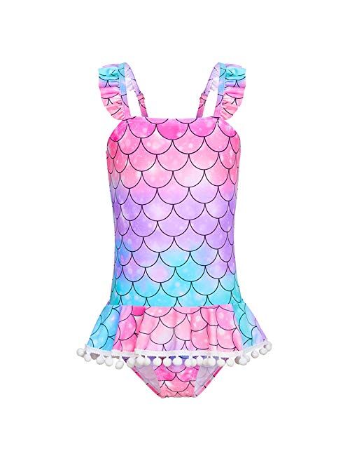 ICOSY Girls Swimsuit One Piece Bathing Suit for Girls Unicorn Bikini Tankini Swimwear Toddler Kids Ruffle Swimming Suit