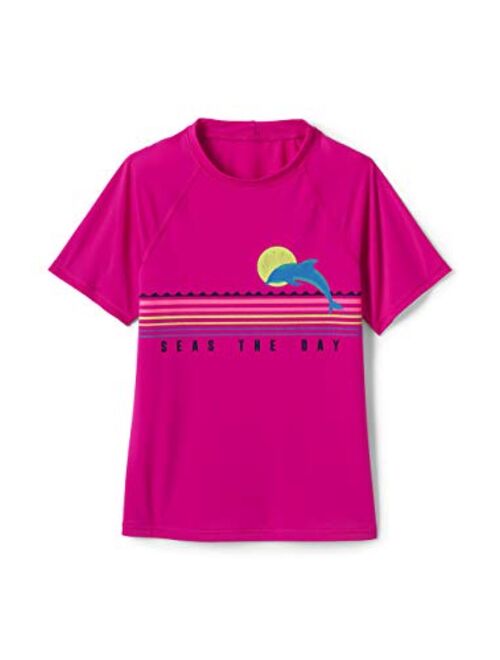 Lands' End Girls Graphic Mock Neck UPF 50 Sun Protection Rash Guard