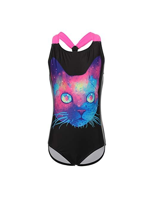 DAYU Girls Race Back Bathing Suits One Piece Swimsuit Animal Print Swimwear, Size 4-14