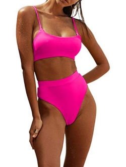 Womens High Waisted Swimsuits Bottom Padded Bathing Suits Bikini Sets Top Two Piece Swimwear