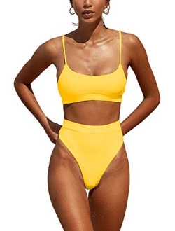 Womens High Waisted Swimsuits Bottom Padded Bathing Suits Bikini Sets Top Two Piece Swimwear