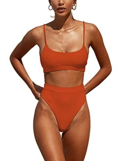 Womens High Waisted Swimsuits Bottom Padded Bathing Suits Bikini Sets Top Two Piece Swimwear