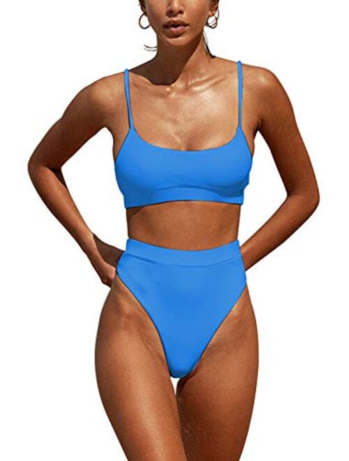 Womens High Waisted Swimsuits Bottom Padded Bathing Suits Bikini Sets Top Two Piece Swimwear