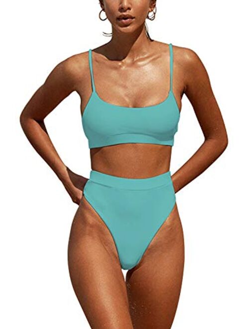 Womens High Waisted Swimsuits Bottom Padded Bathing Suits Bikini Sets Top Two Piece Swimwear