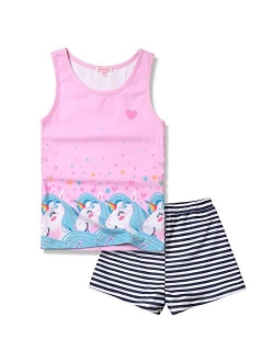 QPANCY Girls 2-Piece Tankini Swimsuits Unicorn Mermaid Bathing Suits Swimwear