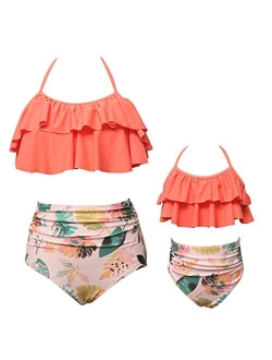 PURFEEL Mother and Daughter Swimwear Family Matching Swimsuit Girls Swimwear