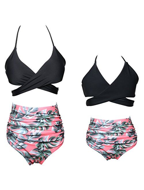 PURFEEL Mother and Daughter Swimwear Family Matching Swimsuit Girls Swimwear