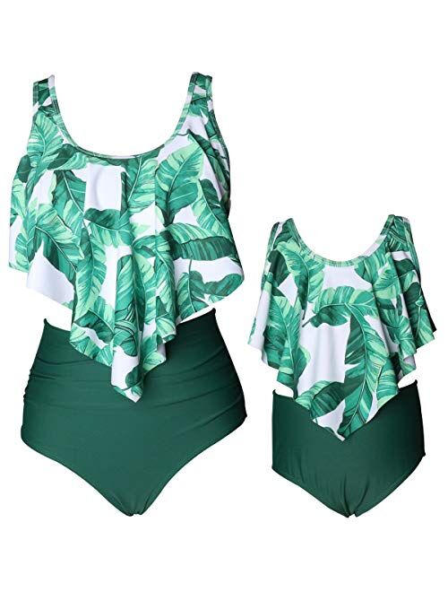 PURFEEL Mother and Daughter Swimwear Family Matching Swimsuit Girls Swimwear