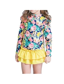 Baby Girls Kids 3 Piece Long Sleeve Floral UV Sun Protection Rash Guards Swimsuit Bathing Suit