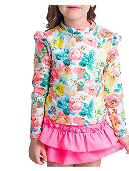 Baby Girls Kids 3 Piece Long Sleeve Floral UV Sun Protection Rash Guards Swimsuit Bathing Suit