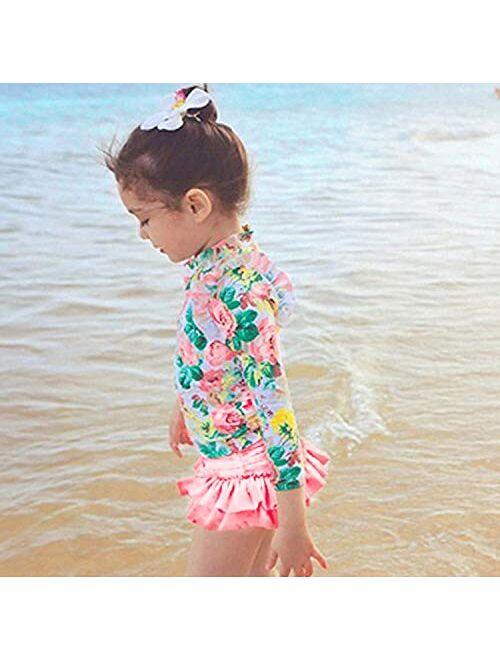 Baby Girls Kids 3 Piece Long Sleeve Floral UV Sun Protection Rash Guards Swimsuit Bathing Suit