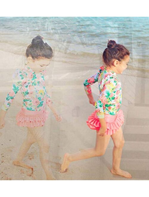 Baby Girls Kids 3 Piece Long Sleeve Floral UV Sun Protection Rash Guards Swimsuit Bathing Suit