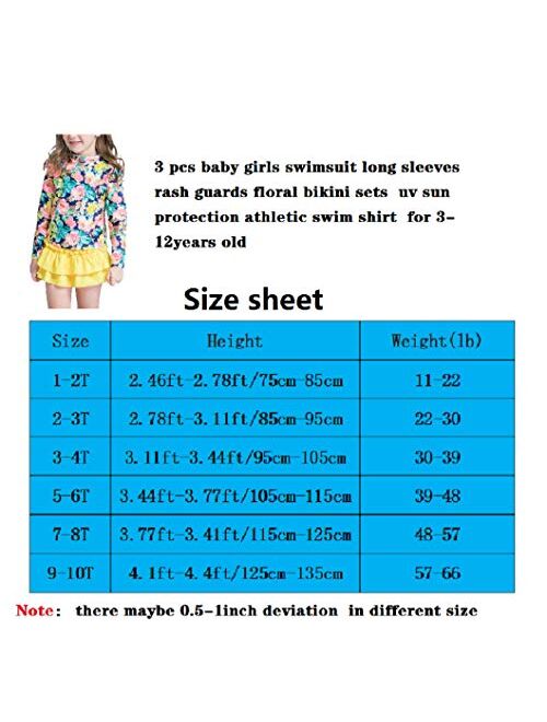 Baby Girls Kids 3 Piece Long Sleeve Floral UV Sun Protection Rash Guards Swimsuit Bathing Suit