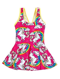 JiaDuo Girls One Piece Swimsuit Rainbow Unicorn Swimwear Kids Beach Bathing Suit