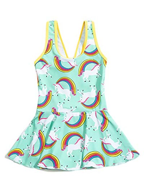 JiaDuo Girls One Piece Swimsuit Rainbow Unicorn Swimwear Kids Beach Bathing Suit